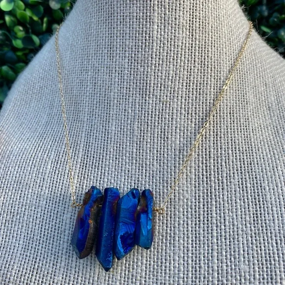 Aurora Quartz Crystal Genuine Gemstone Necklace Gold Multi Color Boho Pendant - Picture 5 of 6